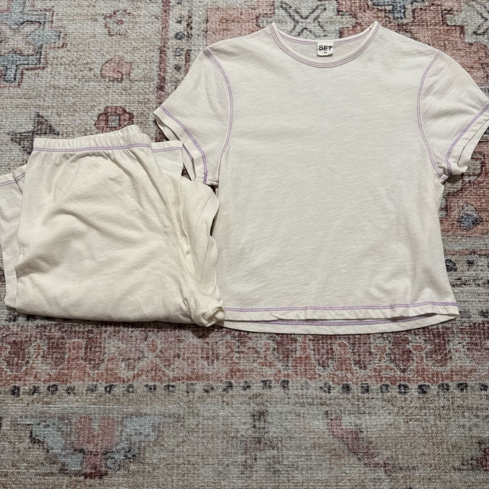 Parke x Set Active linen set in blanc with petunia trim size XS - Picture 2 of 6